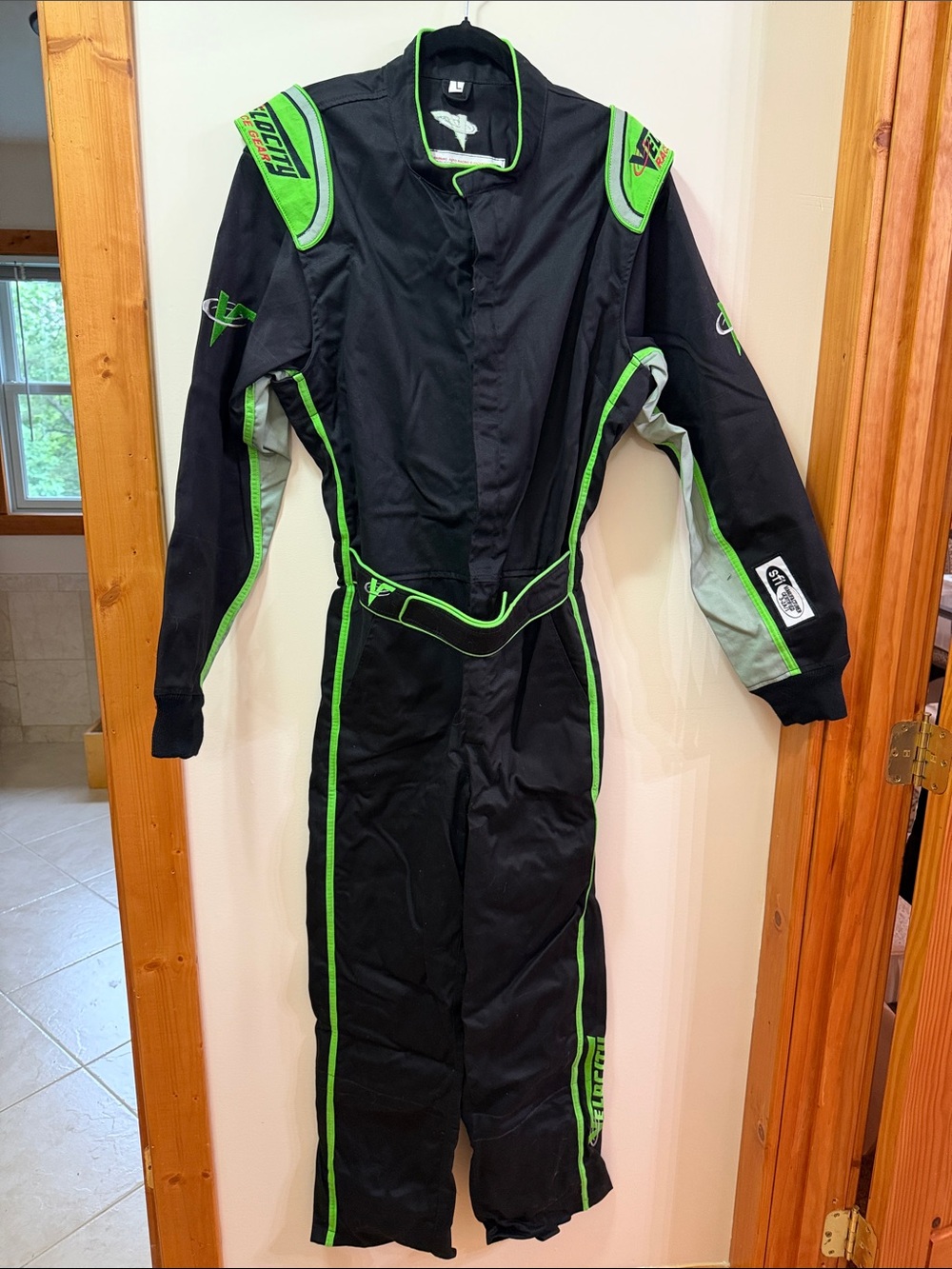Velocity 1 Sport FR Race Gear Suit Black/Fluo Green. Size Large